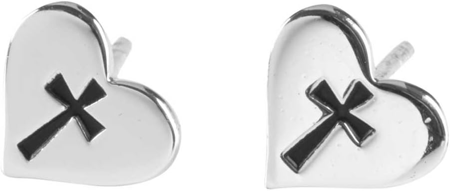Heart Shape with Cutout Flare Cross Design Silver-Plated Stud Post Earrings