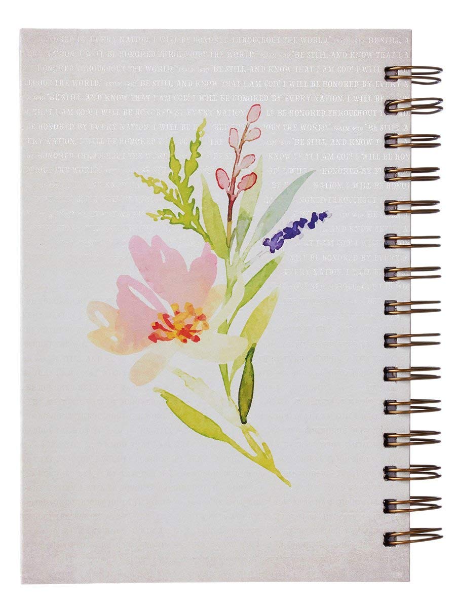Journal w/Scripture Be Still Watercolor Psalm 46:10 Bible Verse Floral 192 Ruled Pages, Large Hardcover Notebook, Wire Bound