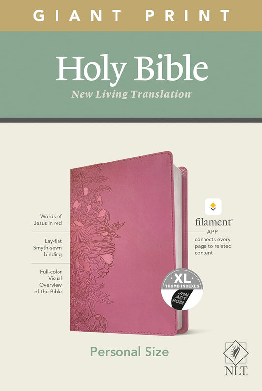 NLT Personal Size Giant Print Holy Bible (Red Letter, LeatherLike, Peony Pink)