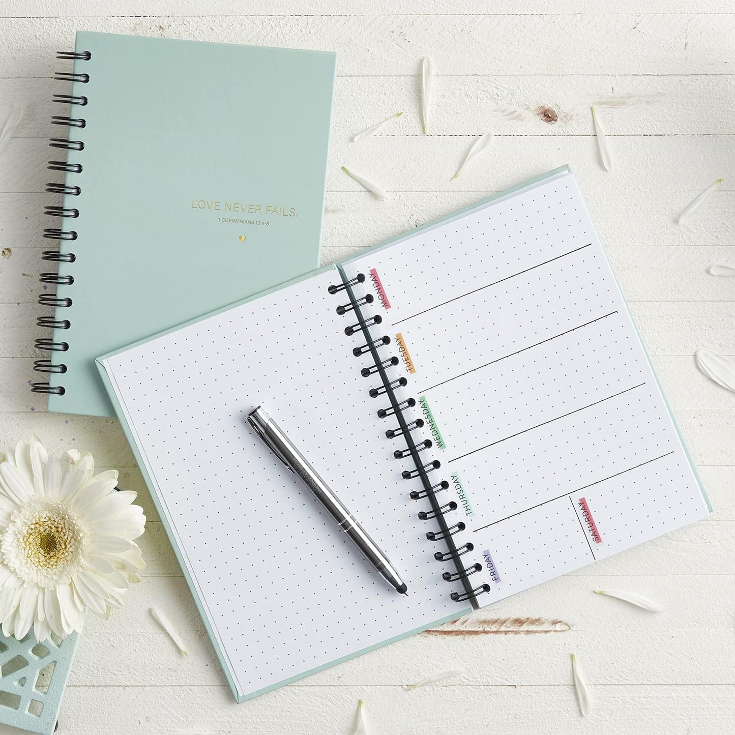 Spiral Bound Grid Dot Journal Romans 8:28