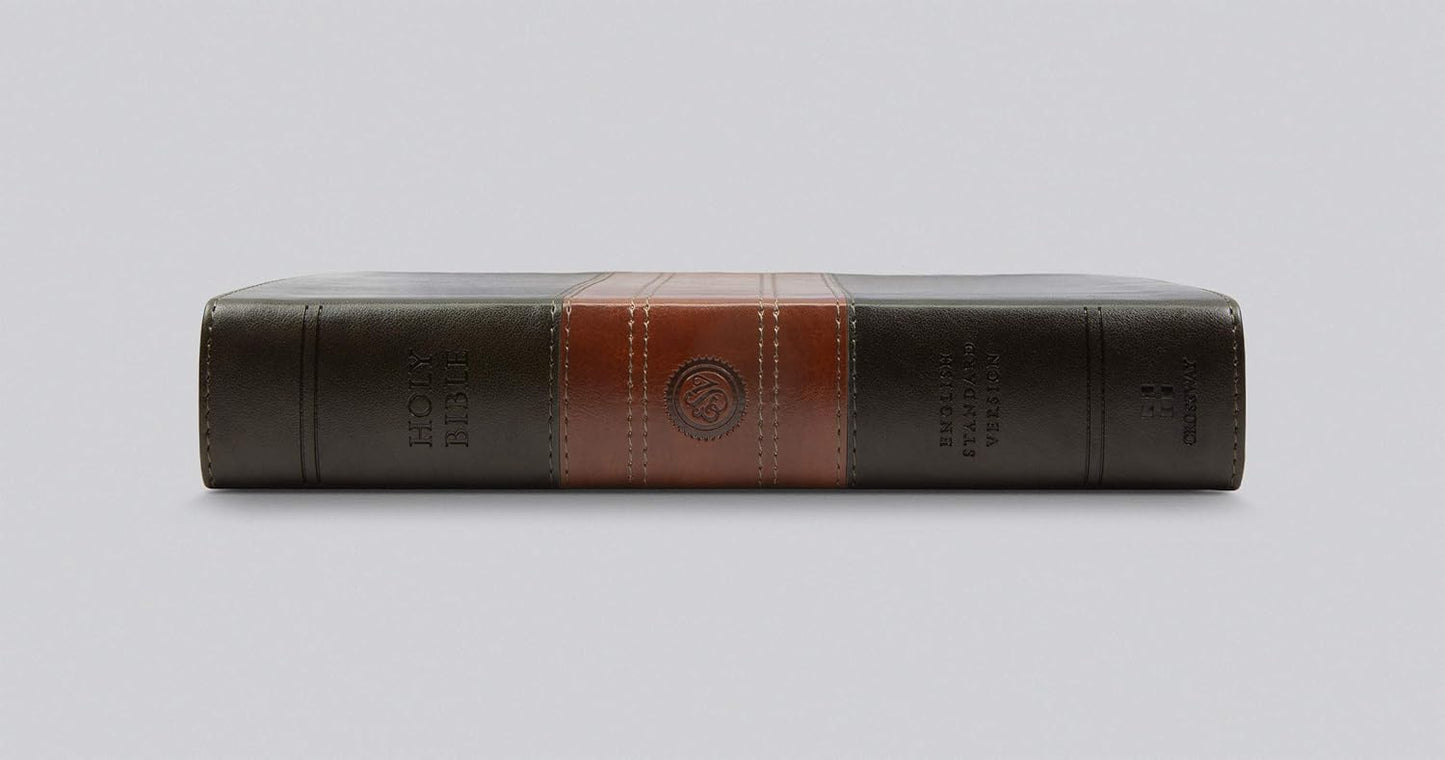 ESV Large Print Personal Size Bible, Red Letter (TruTone, Forest/Tan, Trail Design)
