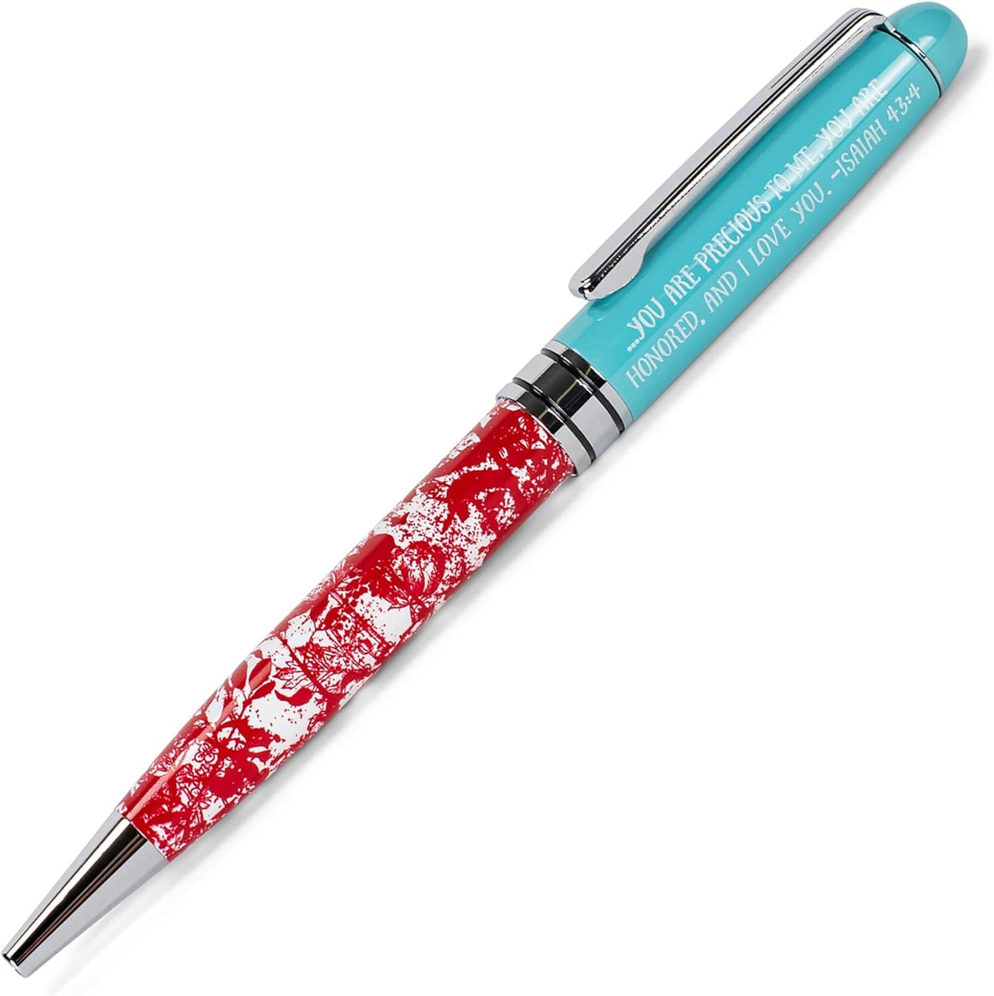 Lighthouse Christian Products You Are Loved Aqua Crimson Floral 5.5 Inch Metal Ballpoint Pen