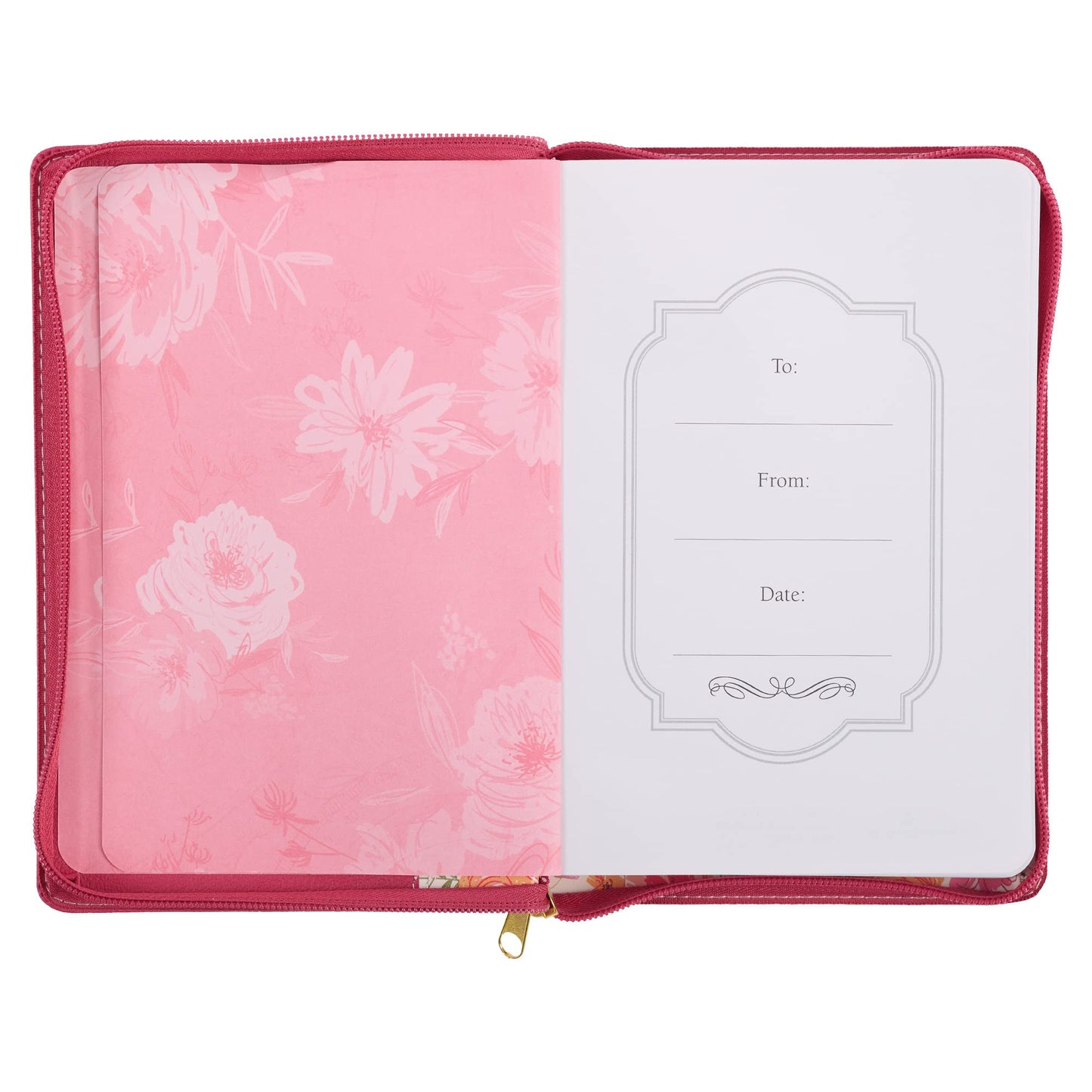 Classic Faux Leather Journal Lord Delights in You Isaiah 62:4 Pink Floral Inspirational Notebook, Lined Pages w/Scripture, Ribbon Marker, Zipper Closure