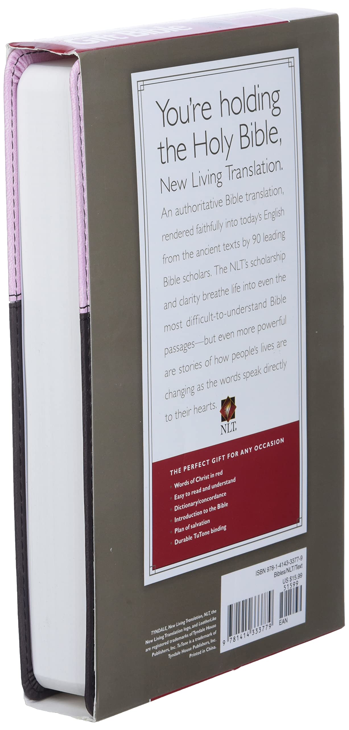 Premium Gift Bible NLT, TuTone (LeatherLike, Pink/Dark Brown, Red Letter)