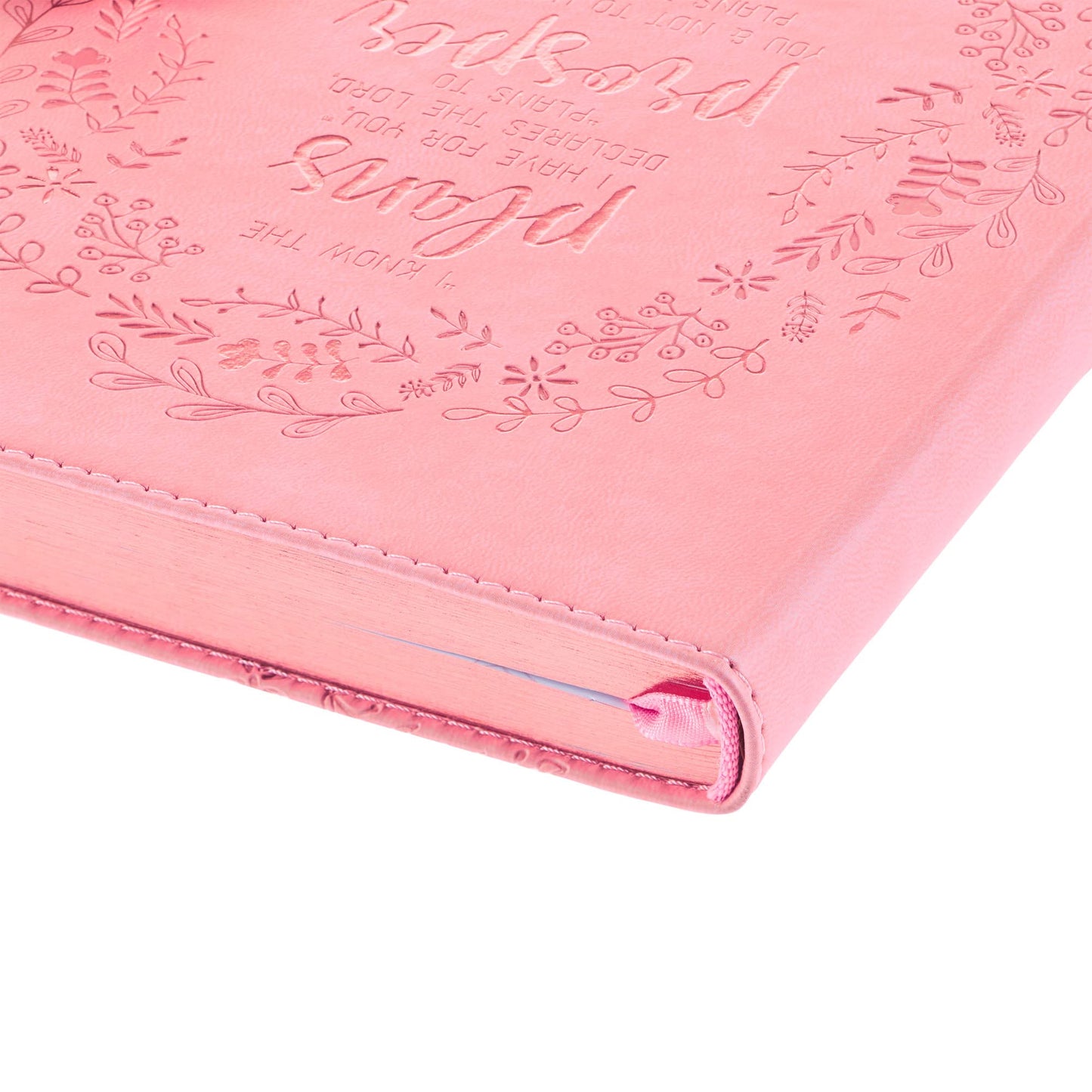 Journal I Know The Plans Jeremiah 29:11 Bible Verse, Inspirational Scripture Notebook, Ribbon Marker, Pink Faux Leather Flexcover, 336 Ruled Pages