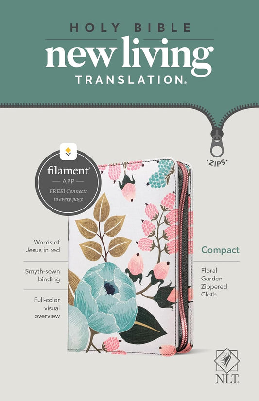 NLT Compact Zipper Bible, Filament Enabled Edition (Red Letter, Cloth, Floral Garden)