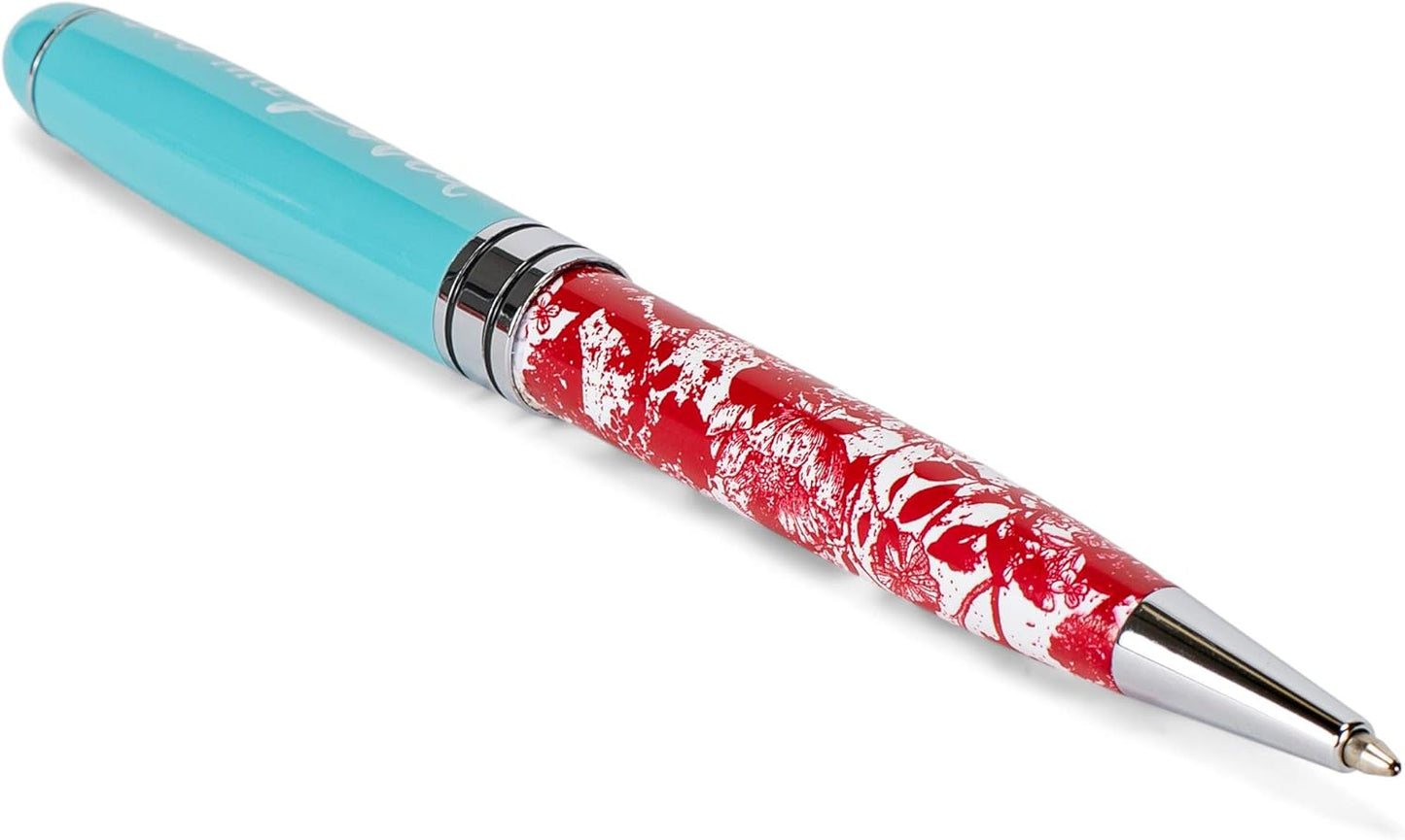 Lighthouse Christian Products You Are Loved Aqua Crimson Floral 5.5 Inch Metal Ballpoint Pen