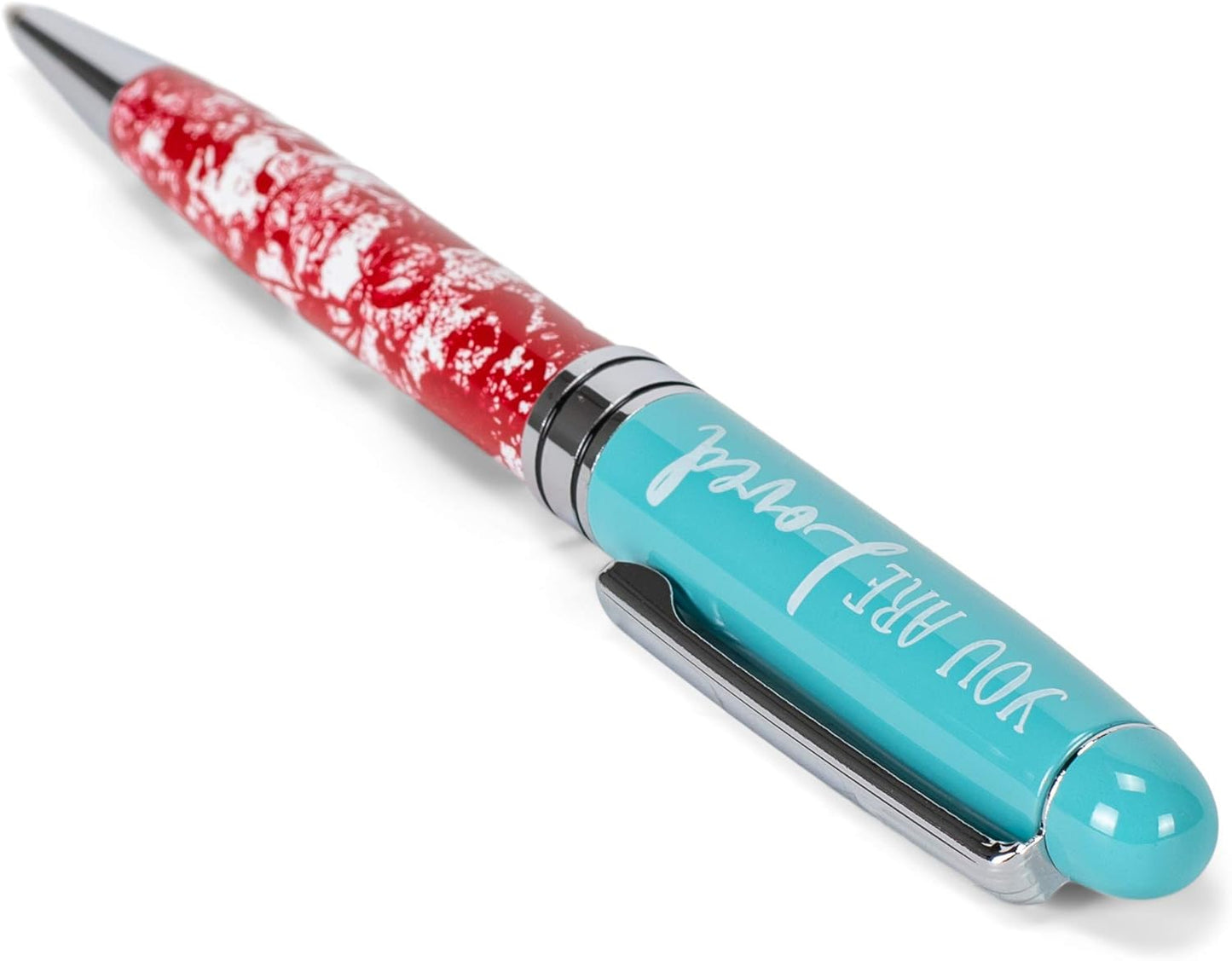Lighthouse Christian Products You Are Loved Aqua Crimson Floral 5.5 Inch Metal Ballpoint Pen
