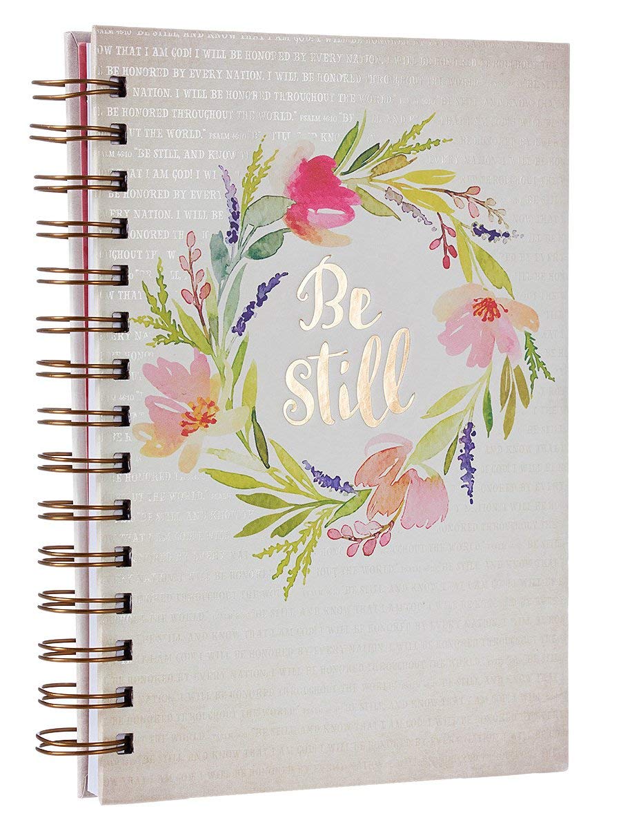 Journal w/Scripture Be Still Watercolor Psalm 46:10 Bible Verse Floral 192 Ruled Pages, Large Hardcover Notebook, Wire Bound