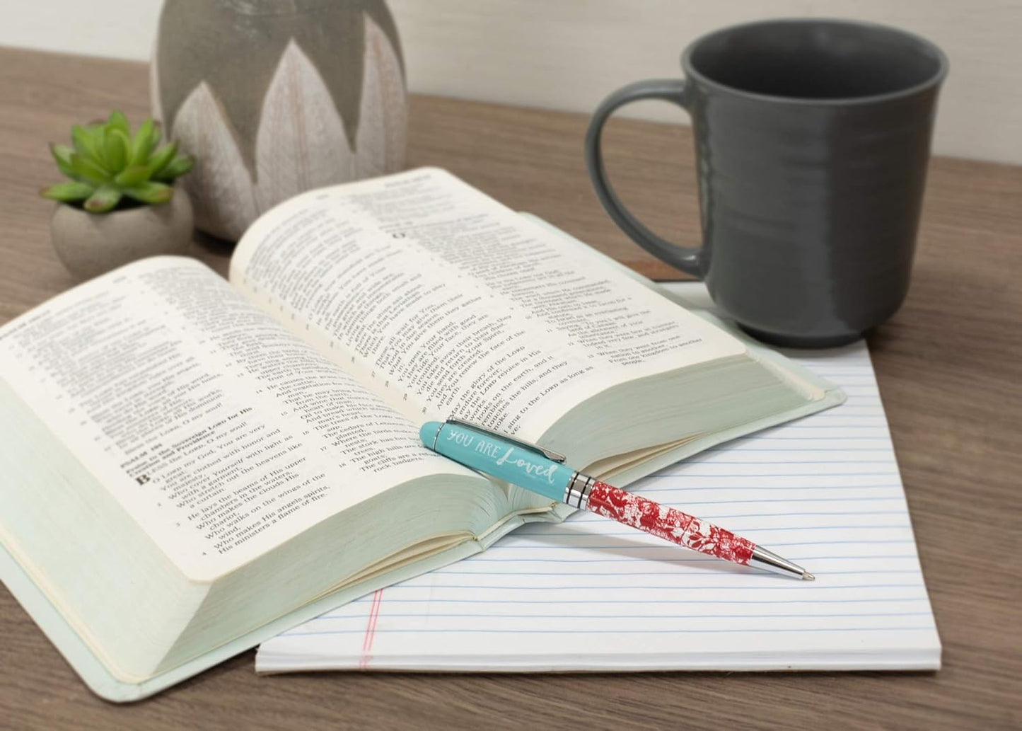 Lighthouse Christian Products You Are Loved Aqua Crimson Floral 5.5 Inch Metal Ballpoint Pen