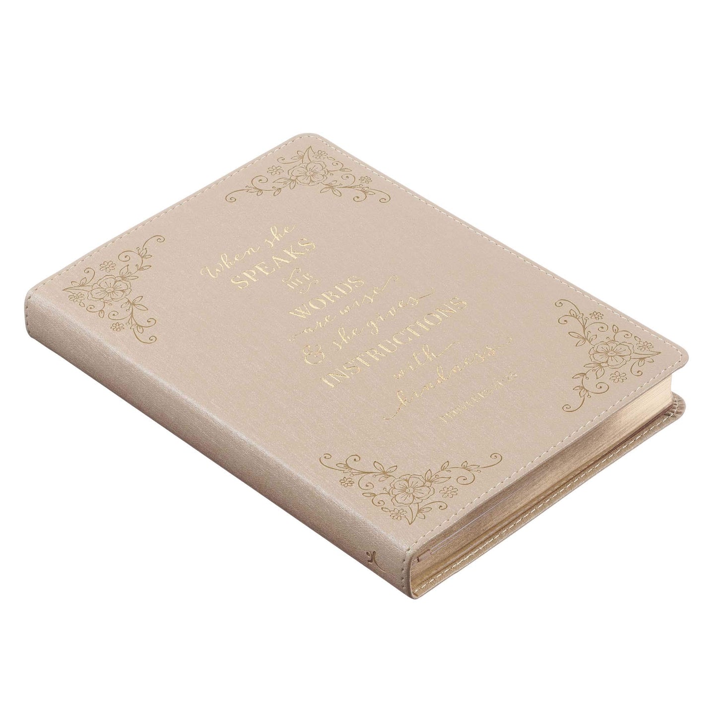 When She Speaks Proverbs 31 Woman Bible Verse Ivory Faux Leather Journal Inspirational Notebook w/Ribbon Marker
