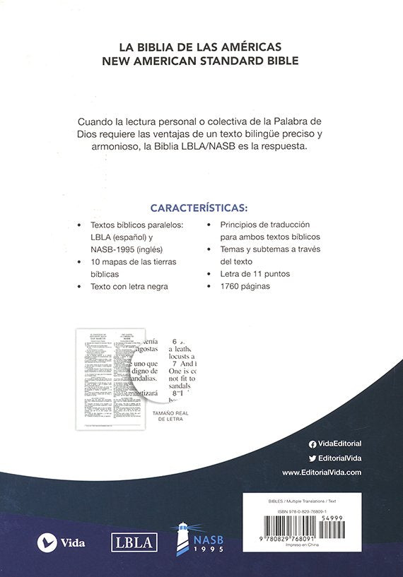 Biblia Bilingue LBLA/NASB, Piel Imit. Marrón (LBLA/NASB Bilingual Bible, Brown Imit. Leather)