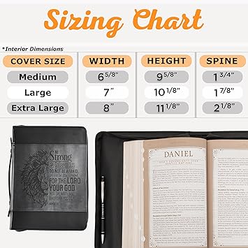 Classic Faux Leather Bible Cover Be Strong and Courageous - Joshua 1:9 with Lion, Gray and Black, Large