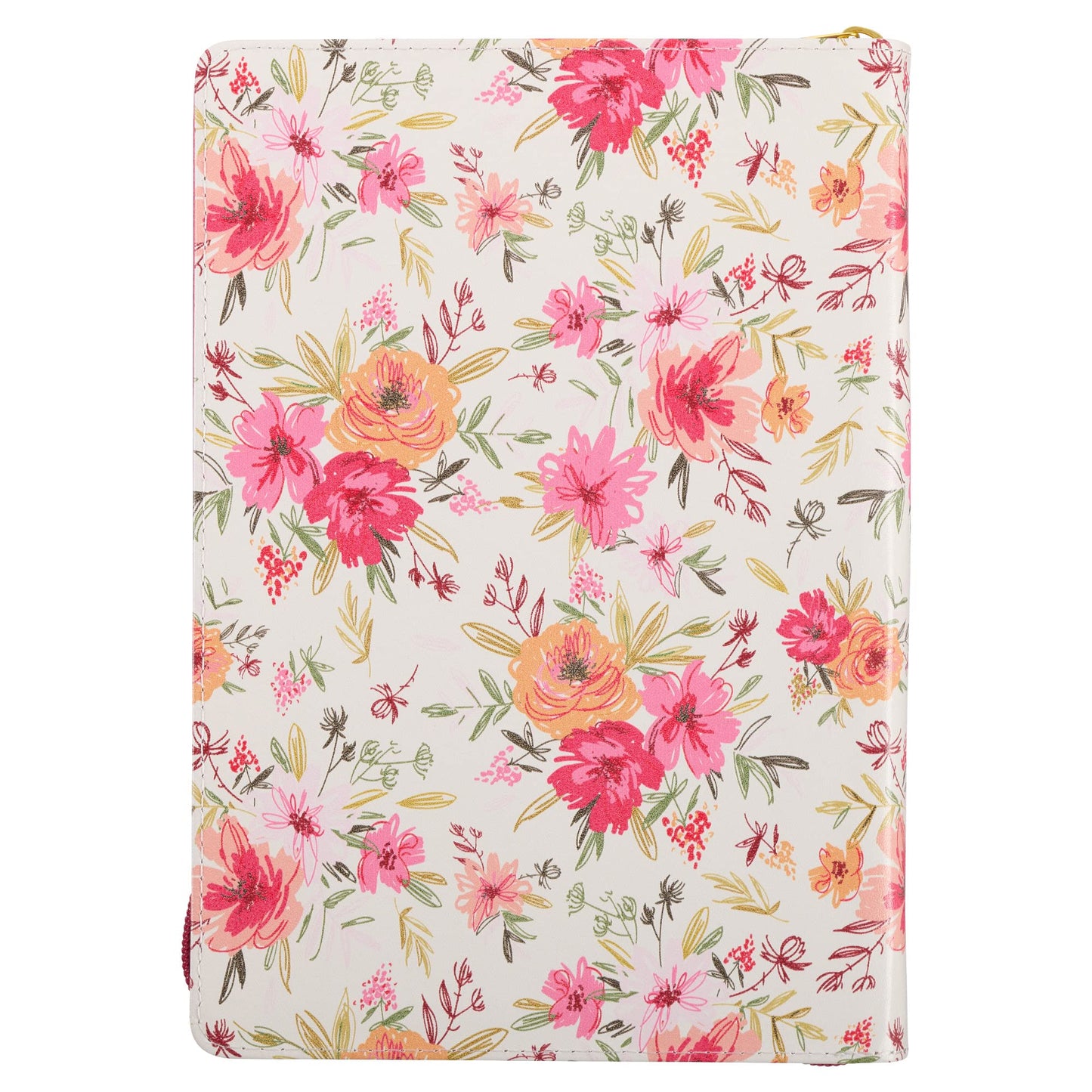 Classic Faux Leather Journal Lord Delights in You Isaiah 62:4 Pink Floral Inspirational Notebook, Lined Pages w/Scripture, Ribbon Marker, Zipper Closure