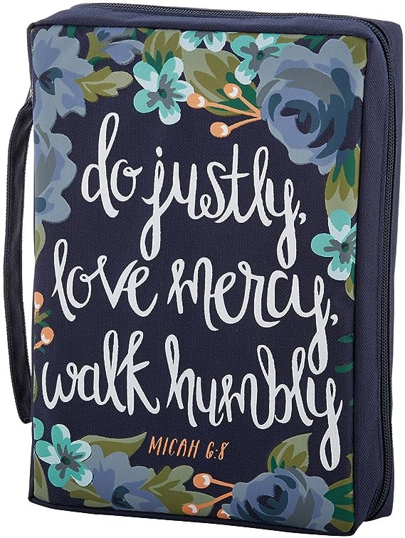 Creative Brands Faithworks - Canvas Bible Cover with Carry Handle French Press Mornings Gifts of Faith Collection, 7 x 10-Inch, Justly - Mercy - Humbly