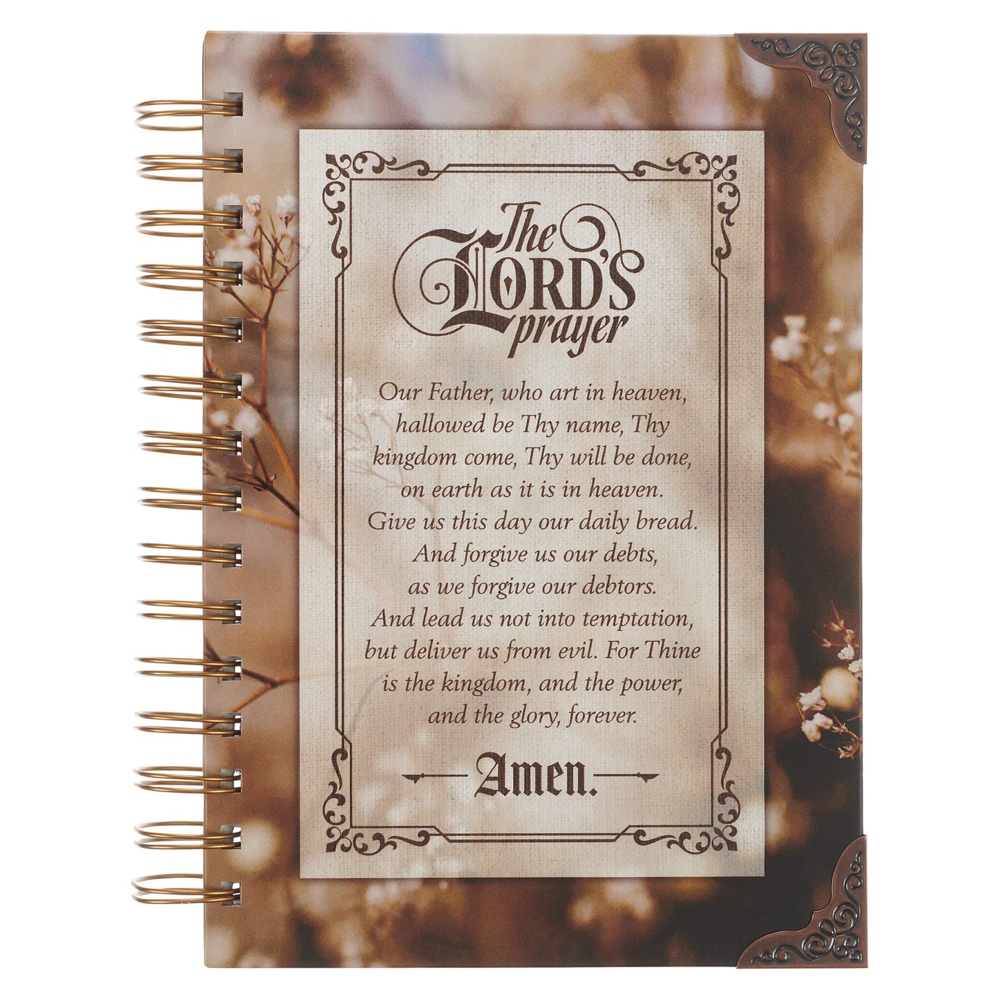 Journal w/Scripture for Men/Women The Lord's Prayer Mathew Bible Verse Brown 192 Ruled Pages, Large Hardcover Notebook, Wire Bound