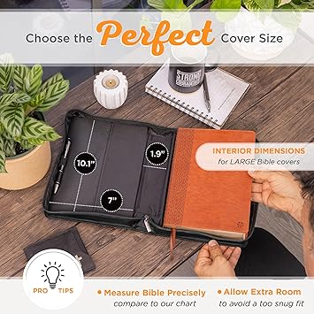 Classic Faux Leather Bible Cover Be Strong and Courageous - Joshua 1:9 with Lion, Gray and Black, Large