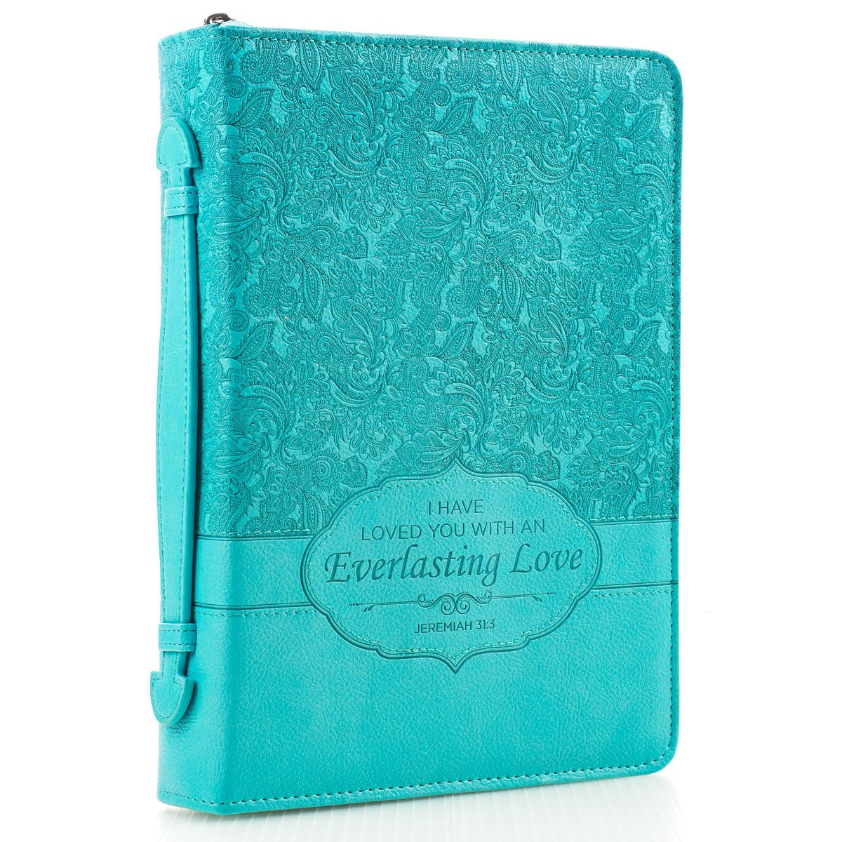 Everlasting Love Turquoise Faux Leather Fashion Bible Cover - Jeremiah 31:3