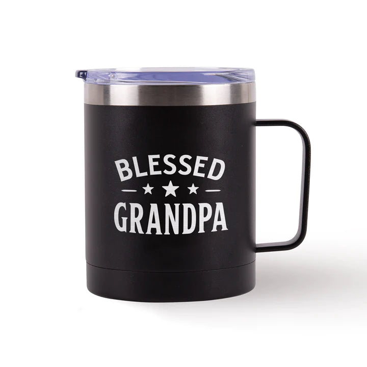 BLESSED GRANDPA BLACK TUMBLER WITH HANDLE 12OZ