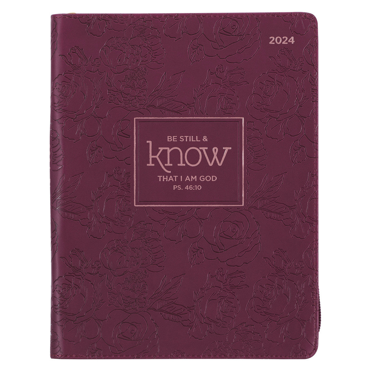 2024 Be Still Burgundy Faux Leather 18-Month Planner for Women - Psalm 46:10