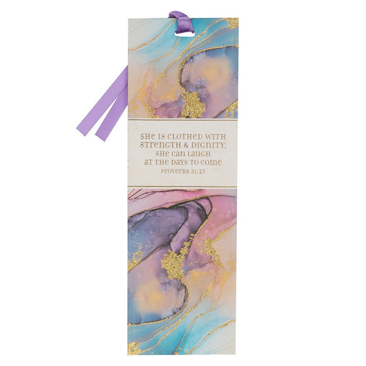Strength & Dignity Purple Marbled Premium Bookmark - Proverbs 31:25
