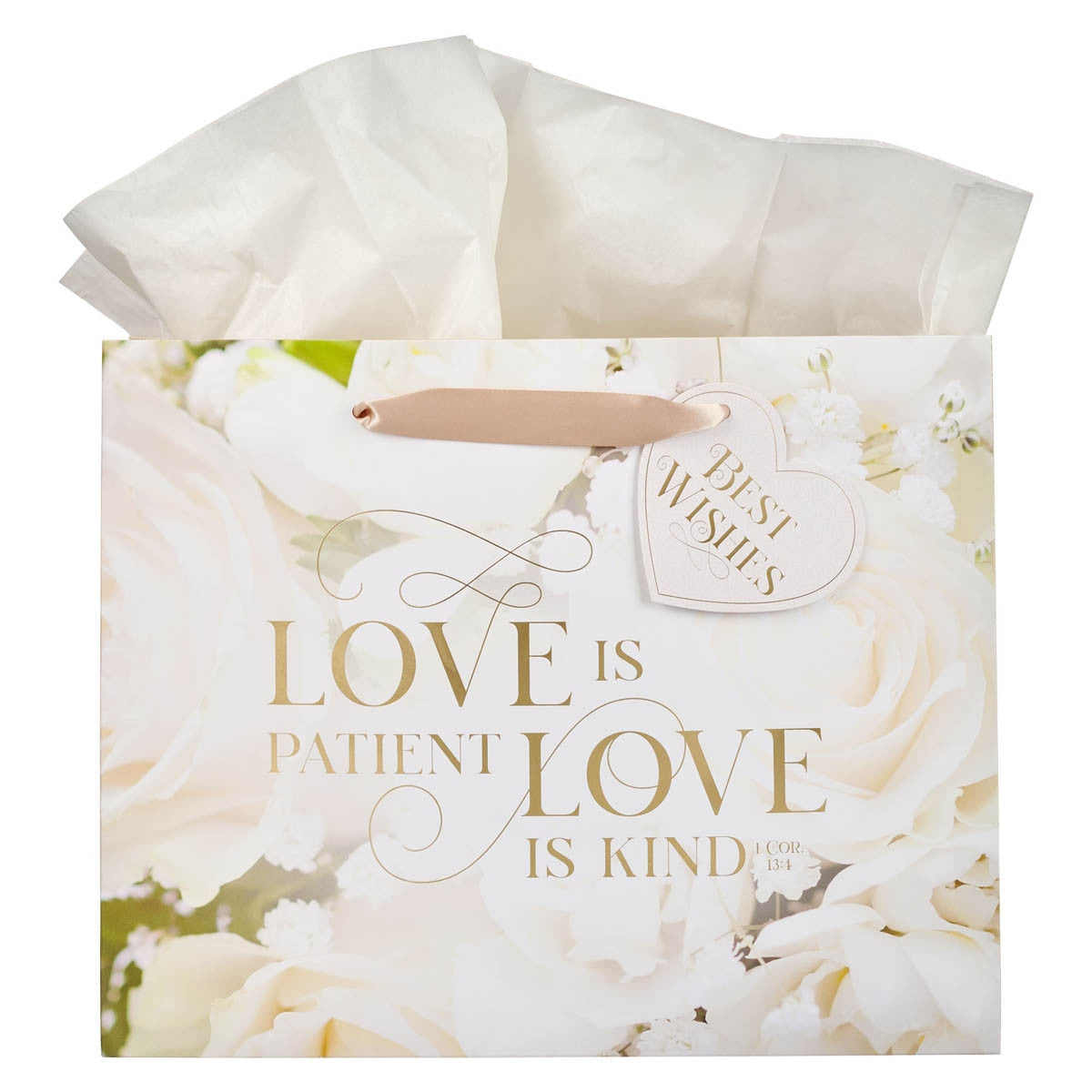 Love White Rose Large Landscape Gift Bag - 1 Corinthians 13:4
