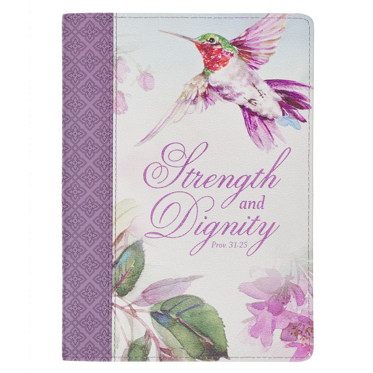 Strength & Dignity Hummingbird Purple Faux Leather Classic Journal with Zipper Closure - Proverbs 31:25