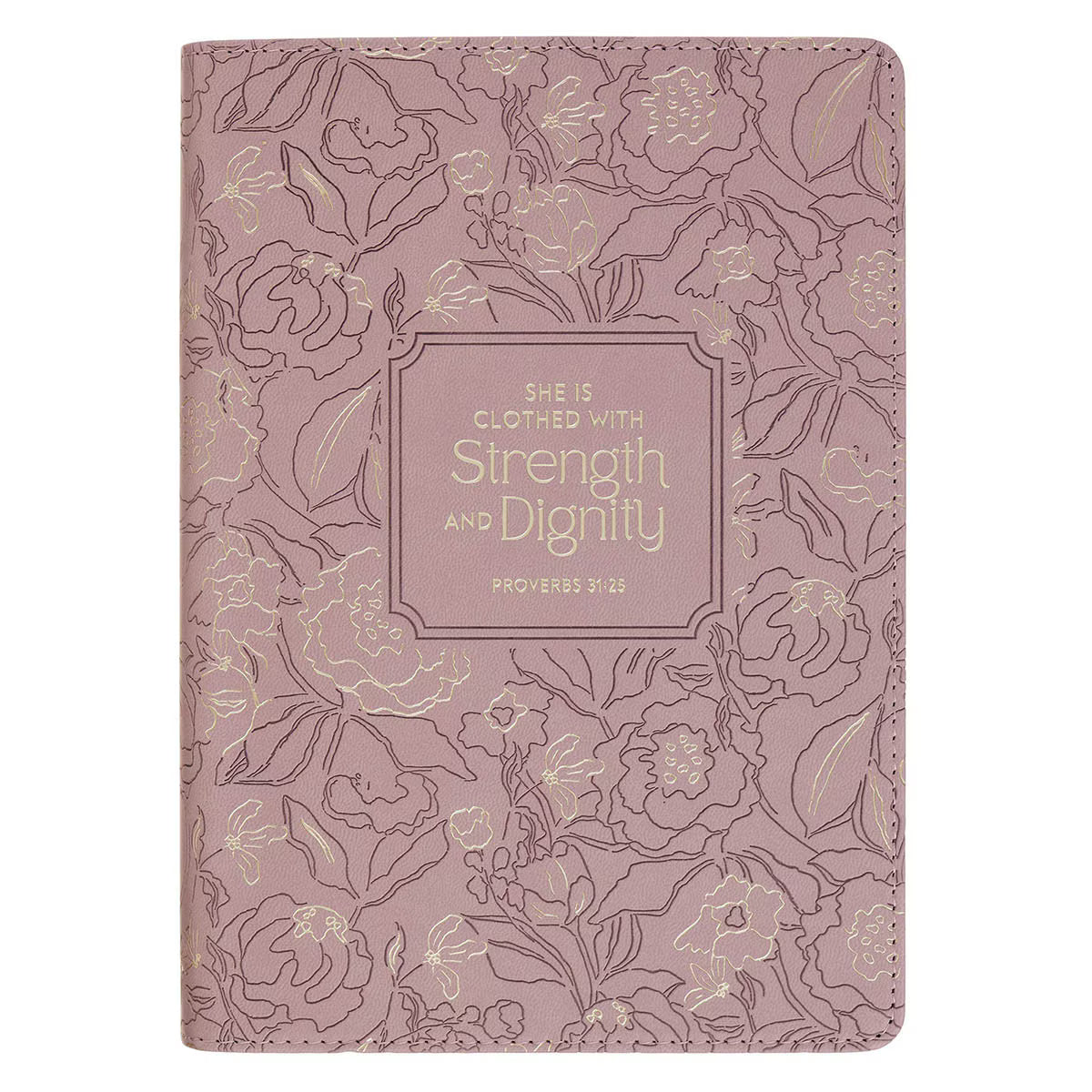 Strength and Dignity Dusty Purple Floral Faux Leather Classic Journal - Proverbs 31:25
