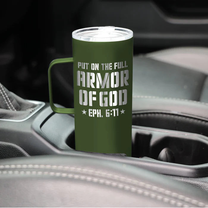 22 oz Stainless Steel Mug With Handle Armor Of God