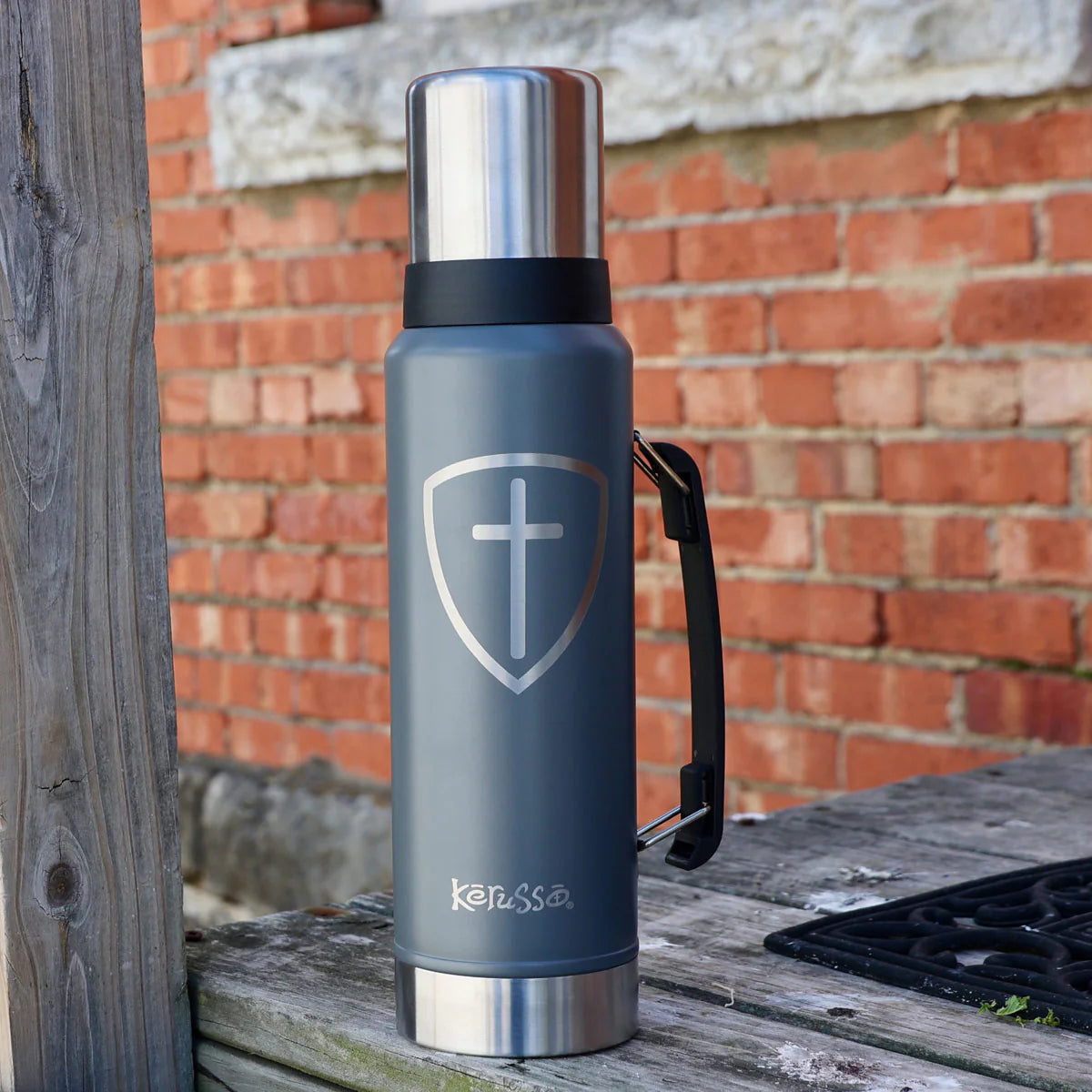 42 oz Magnum Steel Drink Tank Cross Shield