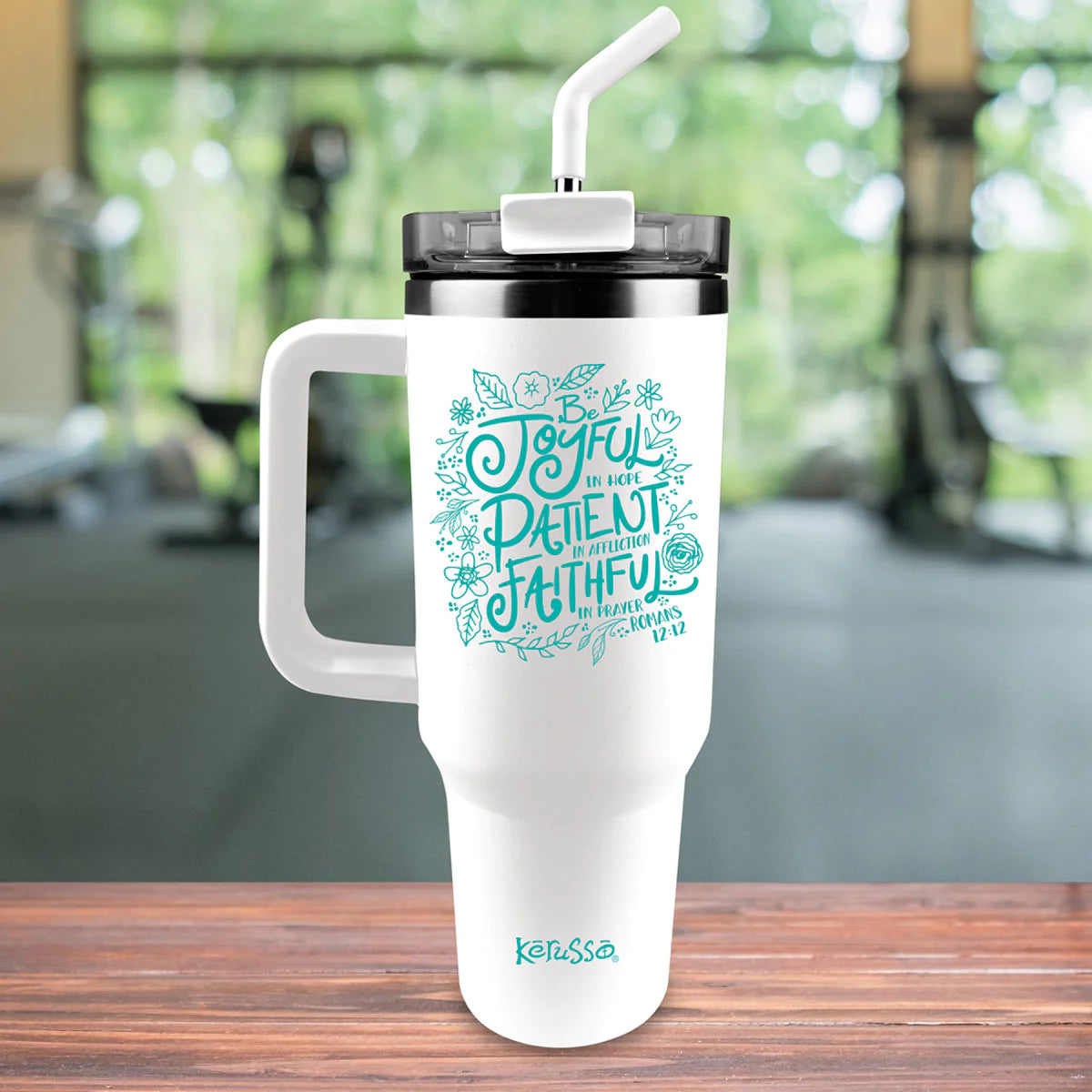 40 oz Stainless Steel Mug With Straw Be Joyful