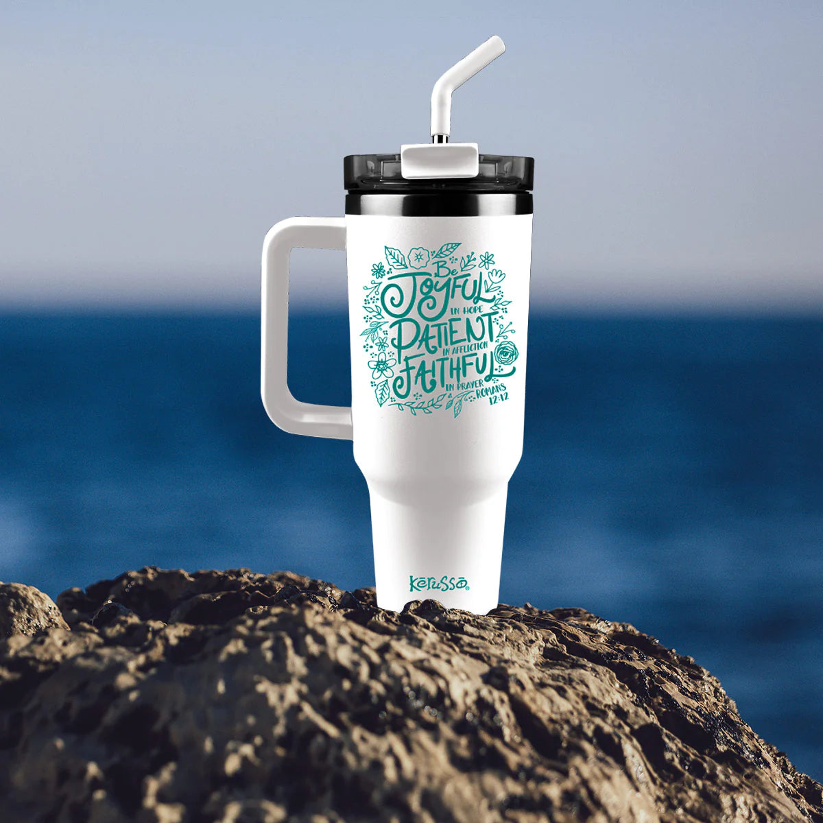 40 oz Stainless Steel Mug With Straw Be Joyful