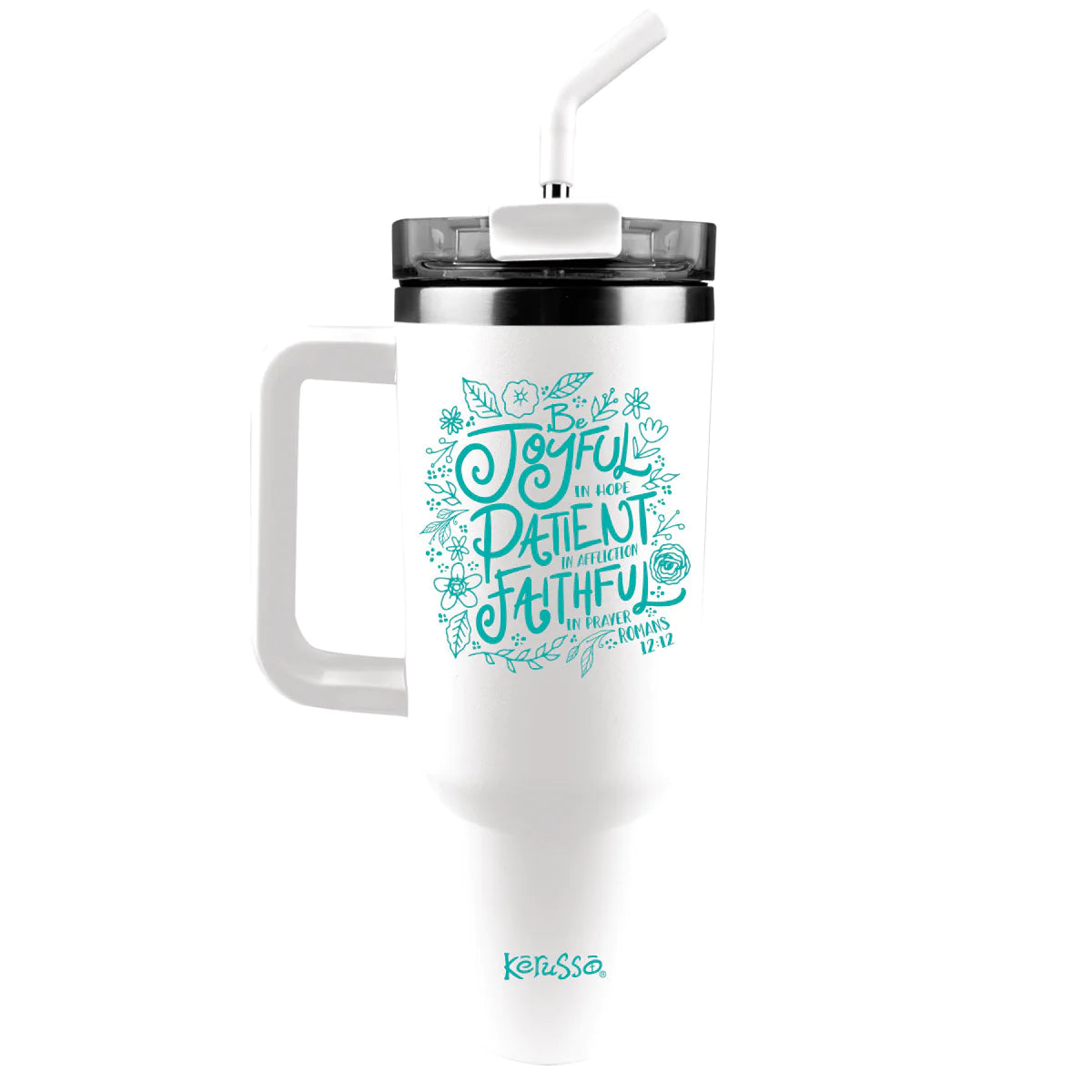 40 oz Stainless Steel Mug With Straw Be Joyful