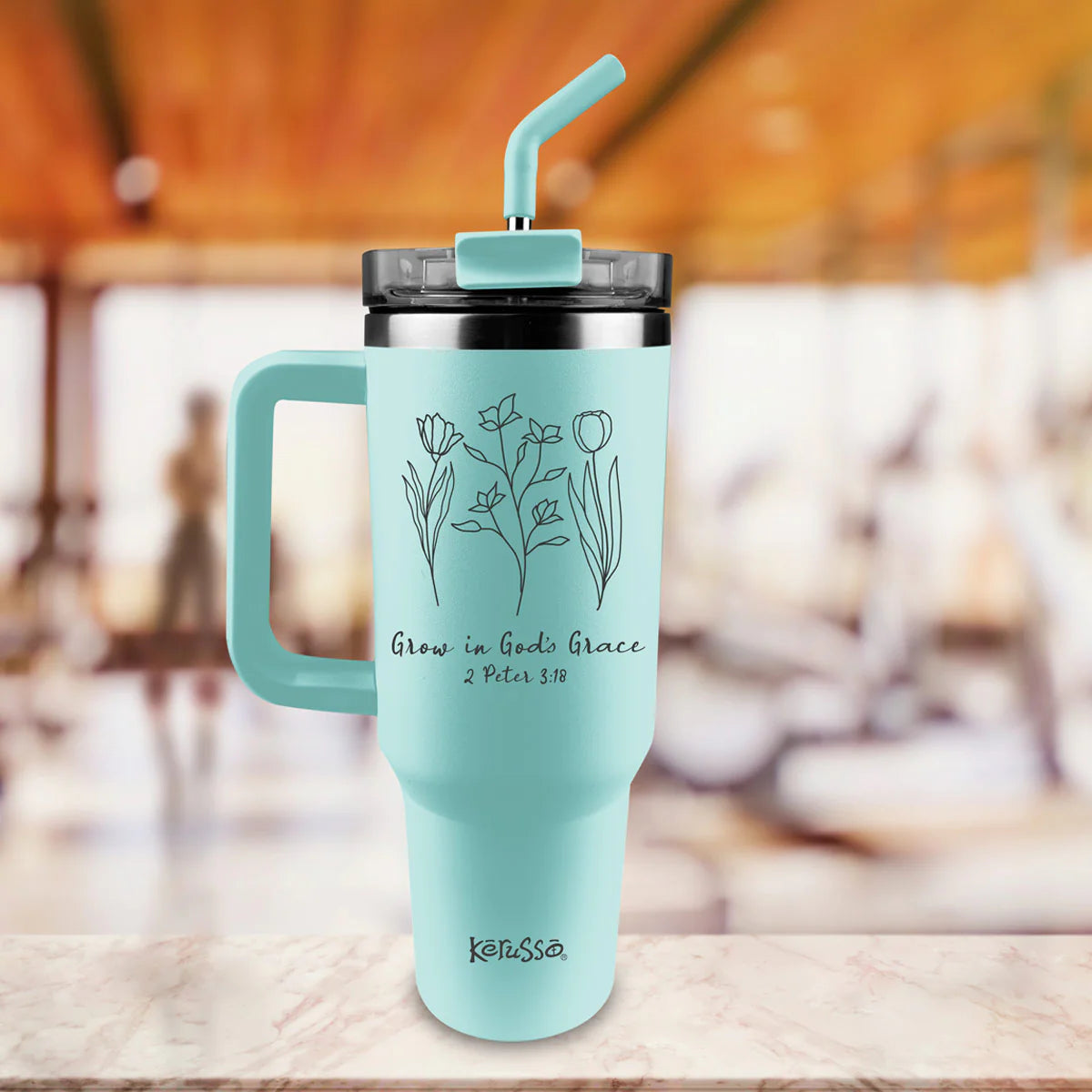 40 oz Stainless Steel Mug With Straw Grow In Grace