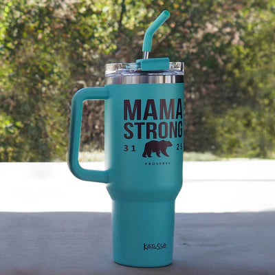 40 oz Stainless Steel Mug With Straw Mama Strong Bear