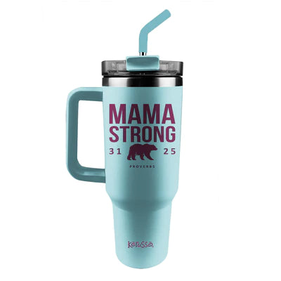 40 oz Stainless Steel Mug With Straw Mama Strong Bear