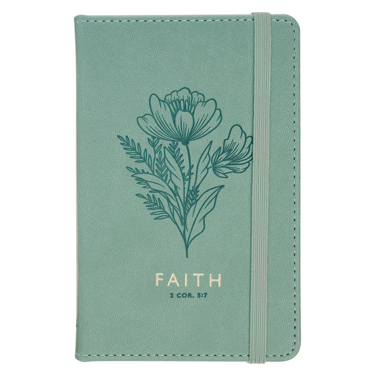 Faith Teal Floral Faux Leather Hardcover Notebook with Elastic Band Closure