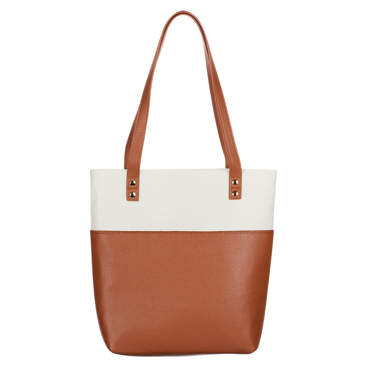 Strength & Dignity Two-tone Toffee and Cream Felt Fashion Bible Tote Bag - Proverbs 31:25