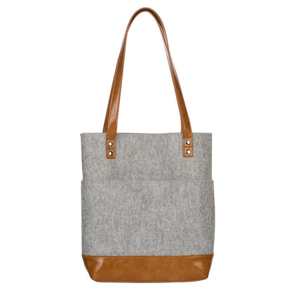 Silver Heart Heather Gray Felt and Toffee Brown Faux Leather Fashion Bible Tote Bag