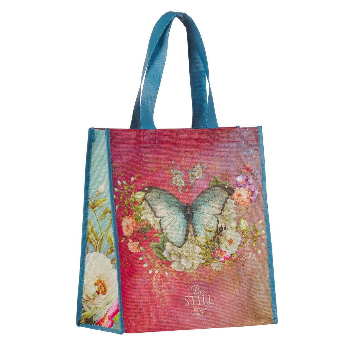 Be Still Butterfly Pink Non-Woven Coated Tote Bag - Psalm 46:10