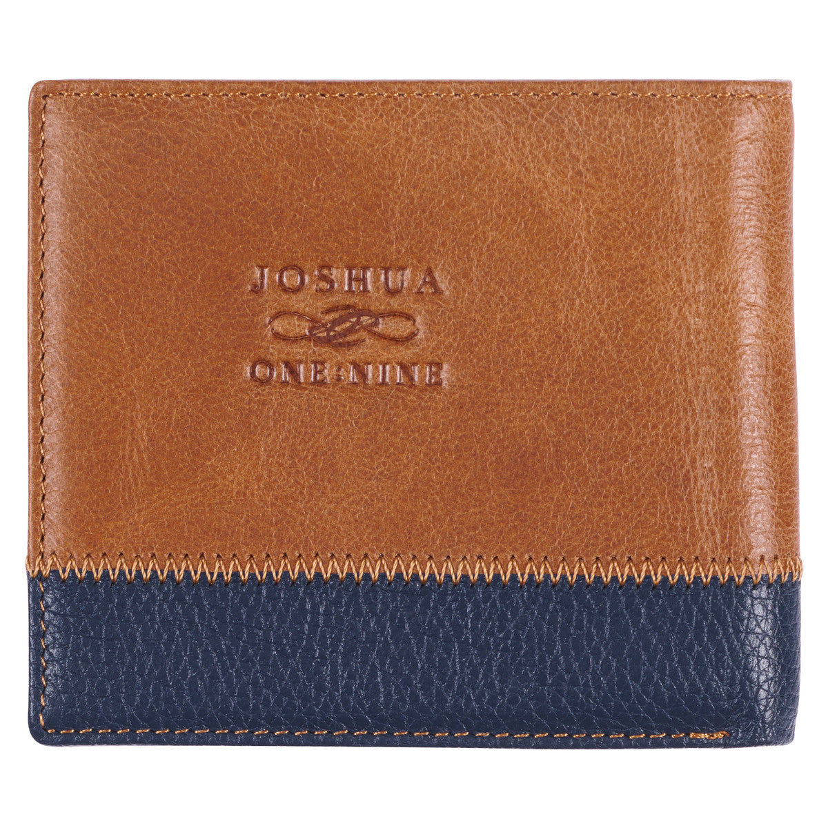 Strong and Courageous Butterscotch and Navy Genuine Leather Wallet - Joshua 1:9