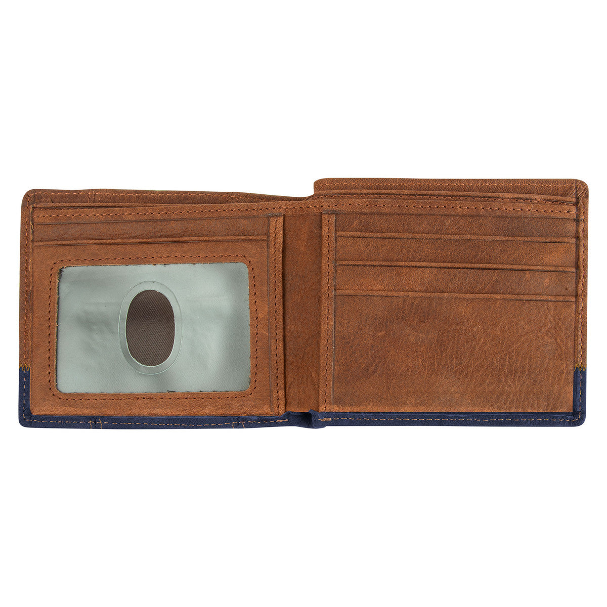 Strong and Courageous Butterscotch and Navy Genuine Leather Wallet - Joshua 1:9