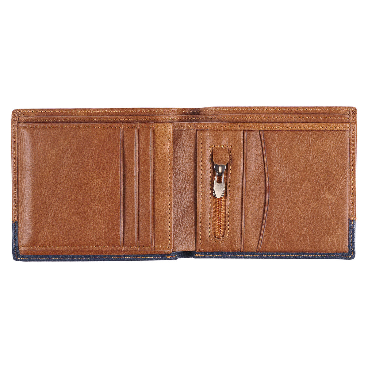 Strong and Courageous Butterscotch and Navy Genuine Leather Wallet - Joshua 1:9