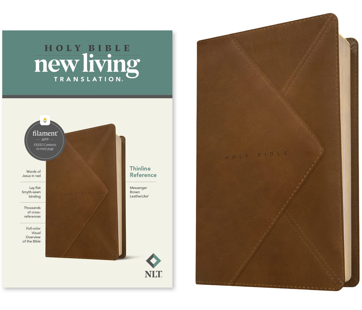 NLT Thinline Reference Bible, Filament Enabled Edition (LeatherLike, Messenger Brown)