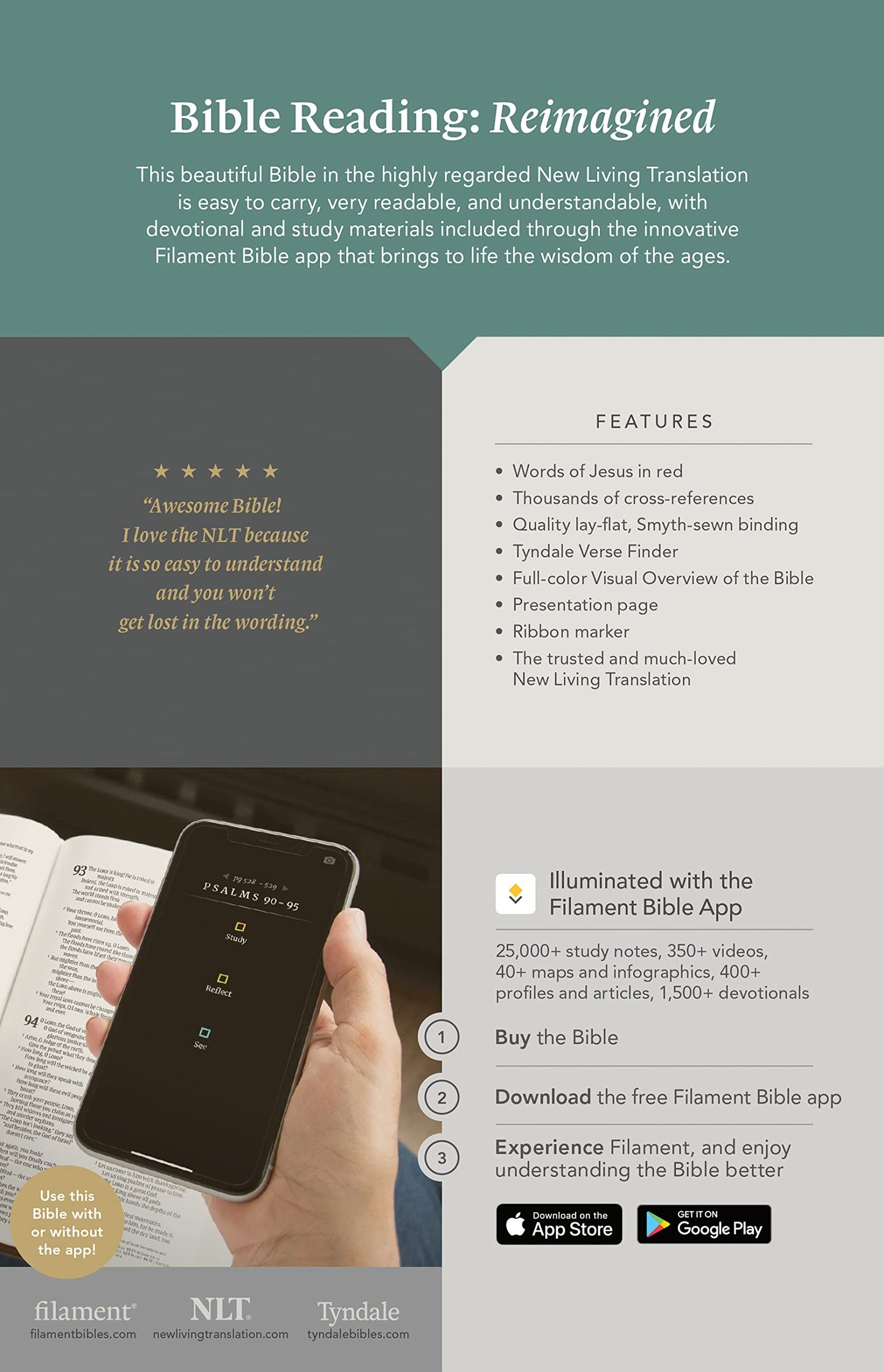 NLT Thinline Reference Bible, Filament Enabled Edition (LeatherLike, Messenger Brown)