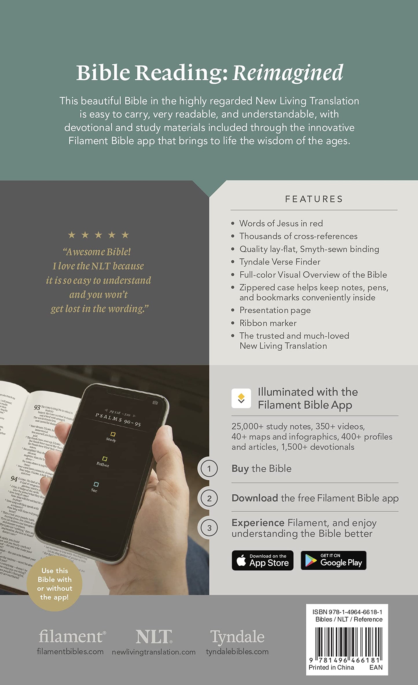 NLT Thinline Reference Zipper Bible, Filament Enabled Edition (LeatherLike, Atlas Rustic Brown)