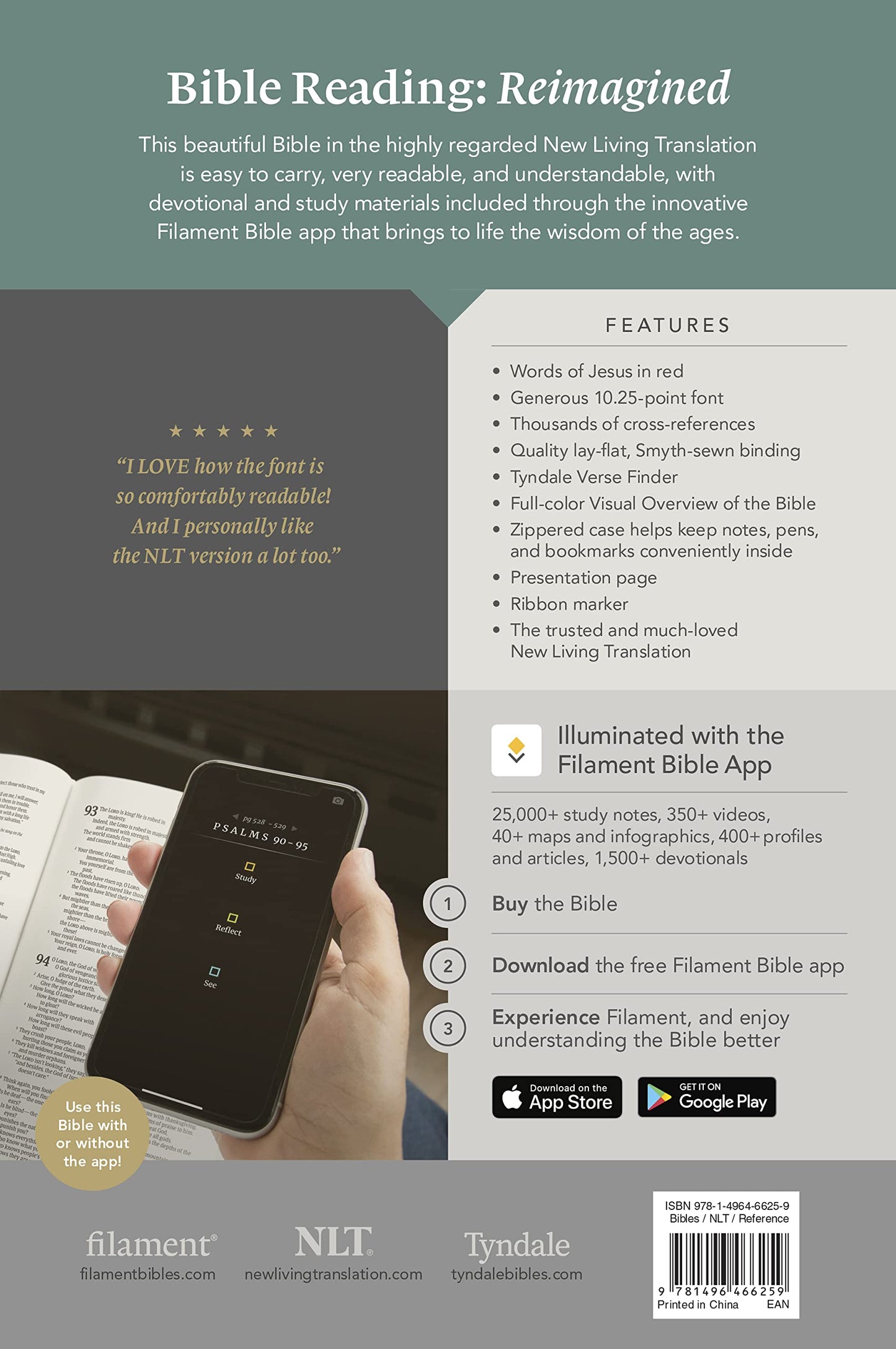 NLT Large Print Thinline Reference Zipper Bible, Filament Enabled Edition (LeatherLike, Messenger Stone & Camel )