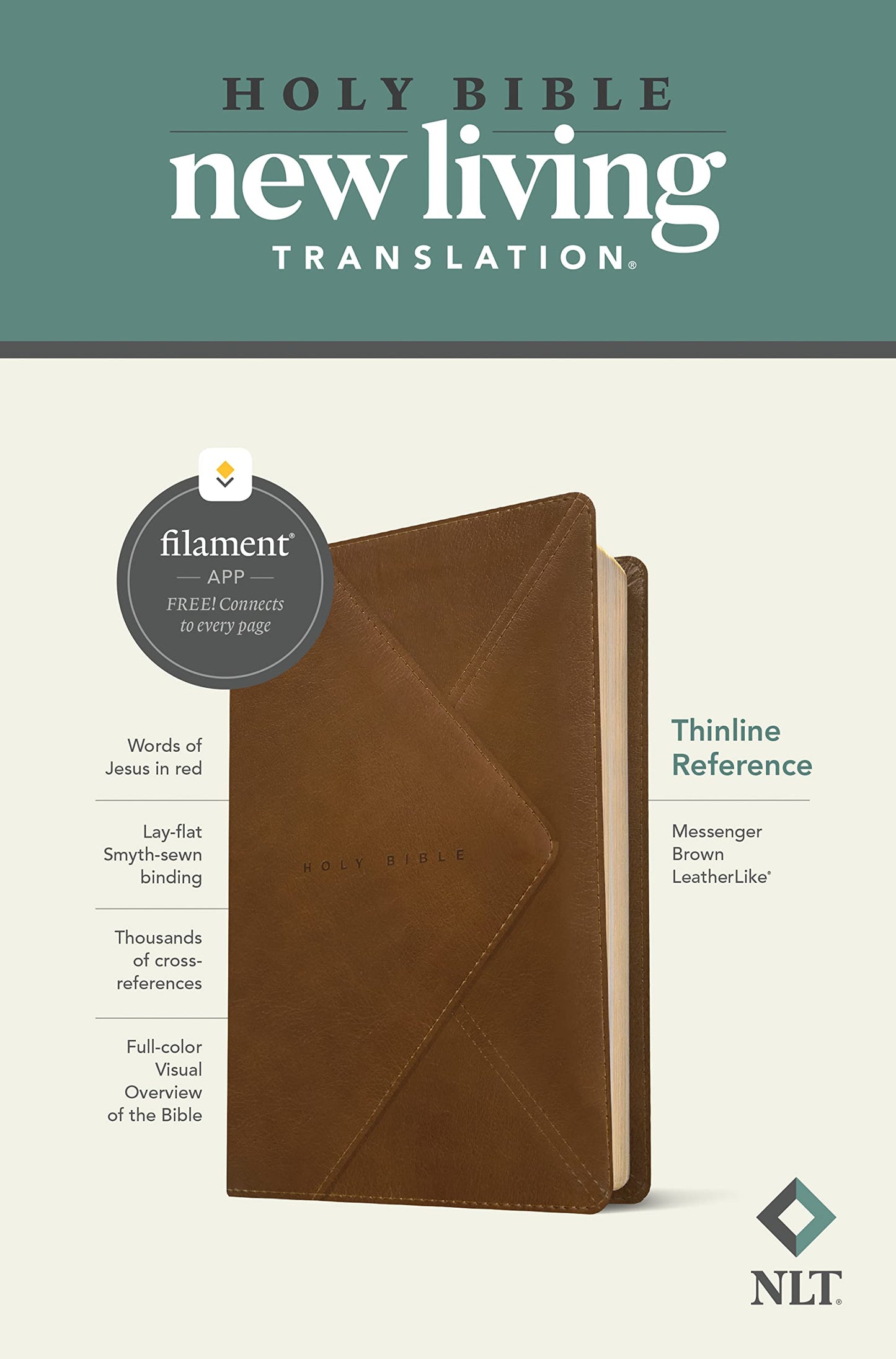 NLT Thinline Reference Bible, Filament Enabled Edition (LeatherLike, Messenger Brown)