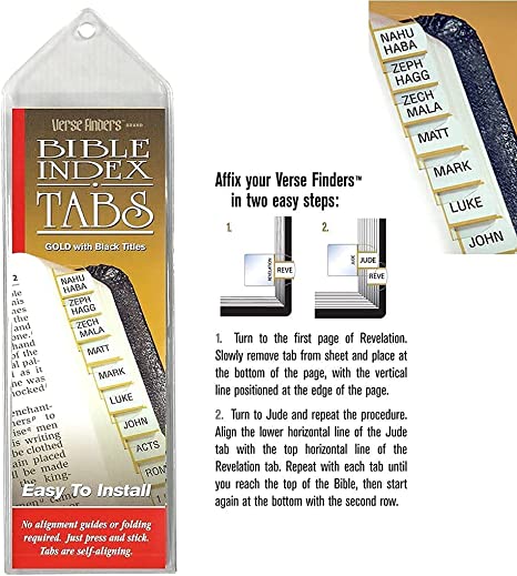Gold Verse Finder Bible Tabs | Easy to Install, Self-Aligning, Just Press & Stick | Horizontal Text | Complete Set of Tabs for The Old & New Testaments