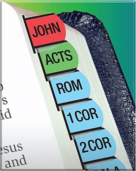 Rainbow XL Print Verse Finder Bible Tabs | Easy to Install, Self-Aligning, Just Press & Stick | Horizontal Text | Complete Set of Old & New Testaments Tabs | Large Print